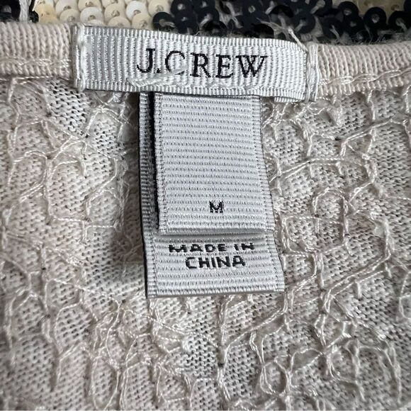 J. Crew Chevron Sequin Top Womens Medium Black Ivory Long Sleeve 100% Cotton - Picture 4 of 6